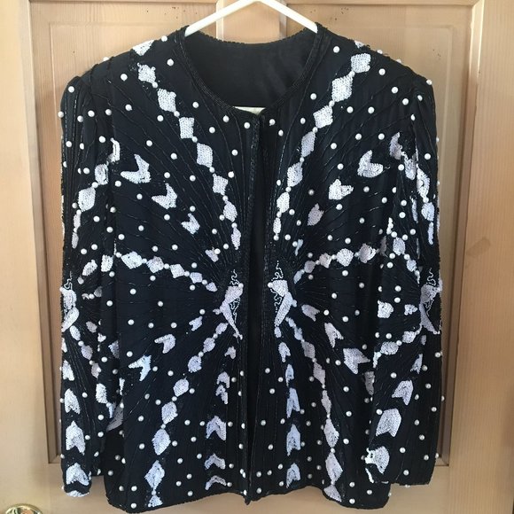 Vintage 80s SWEE LO Silk Evening Embellished Sequin Beaded Jacket - See NOTES - Picture 1 of 7